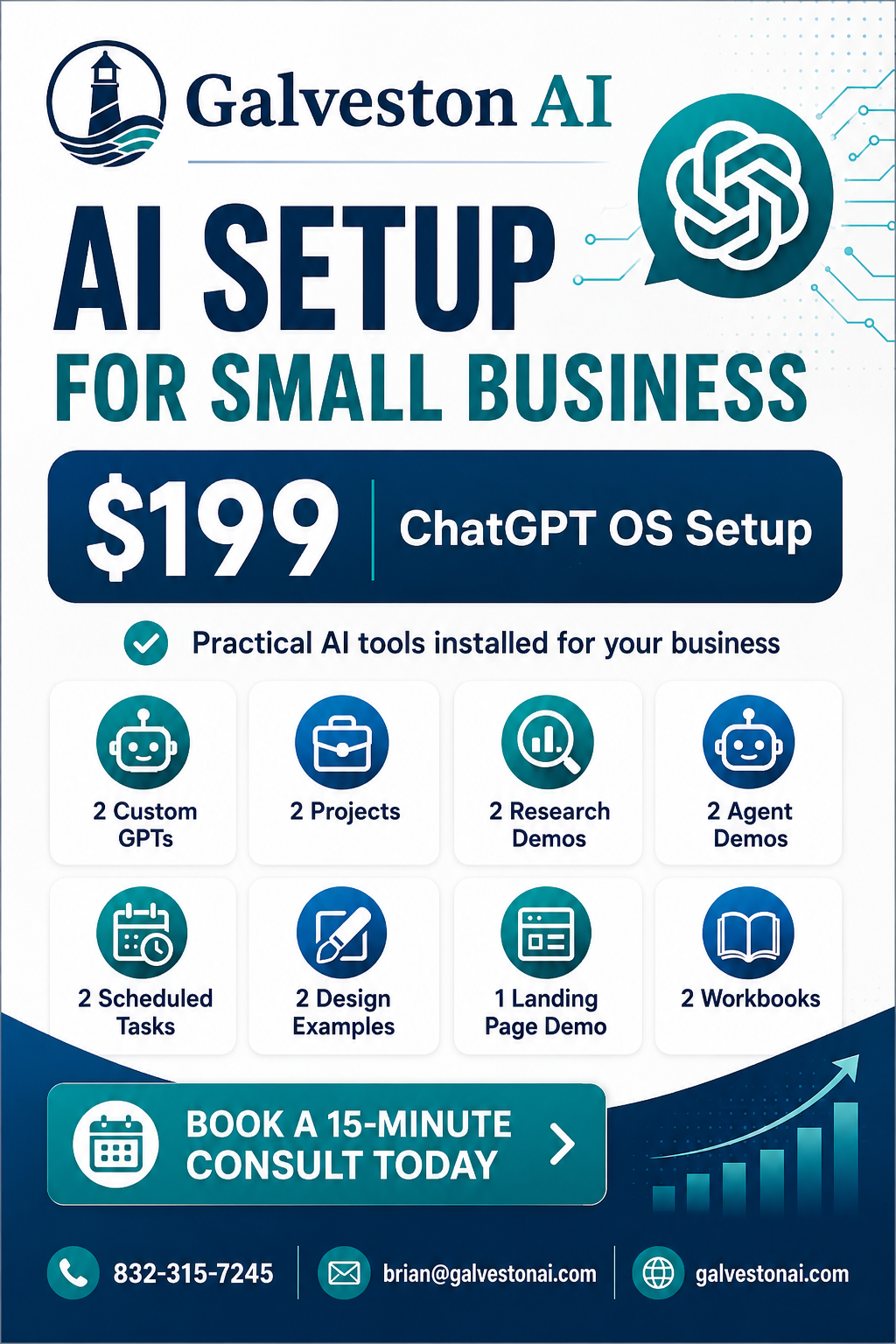 Galveston AI $199 ChatGPT OS Setup postcard